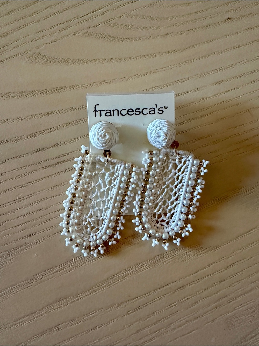 Francesca's Collections White Crochet Beaded Drop Earrings